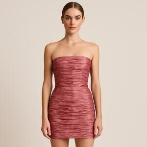 Victor Costa Vintage 90s Strapless Ruched Silk Mini Dress